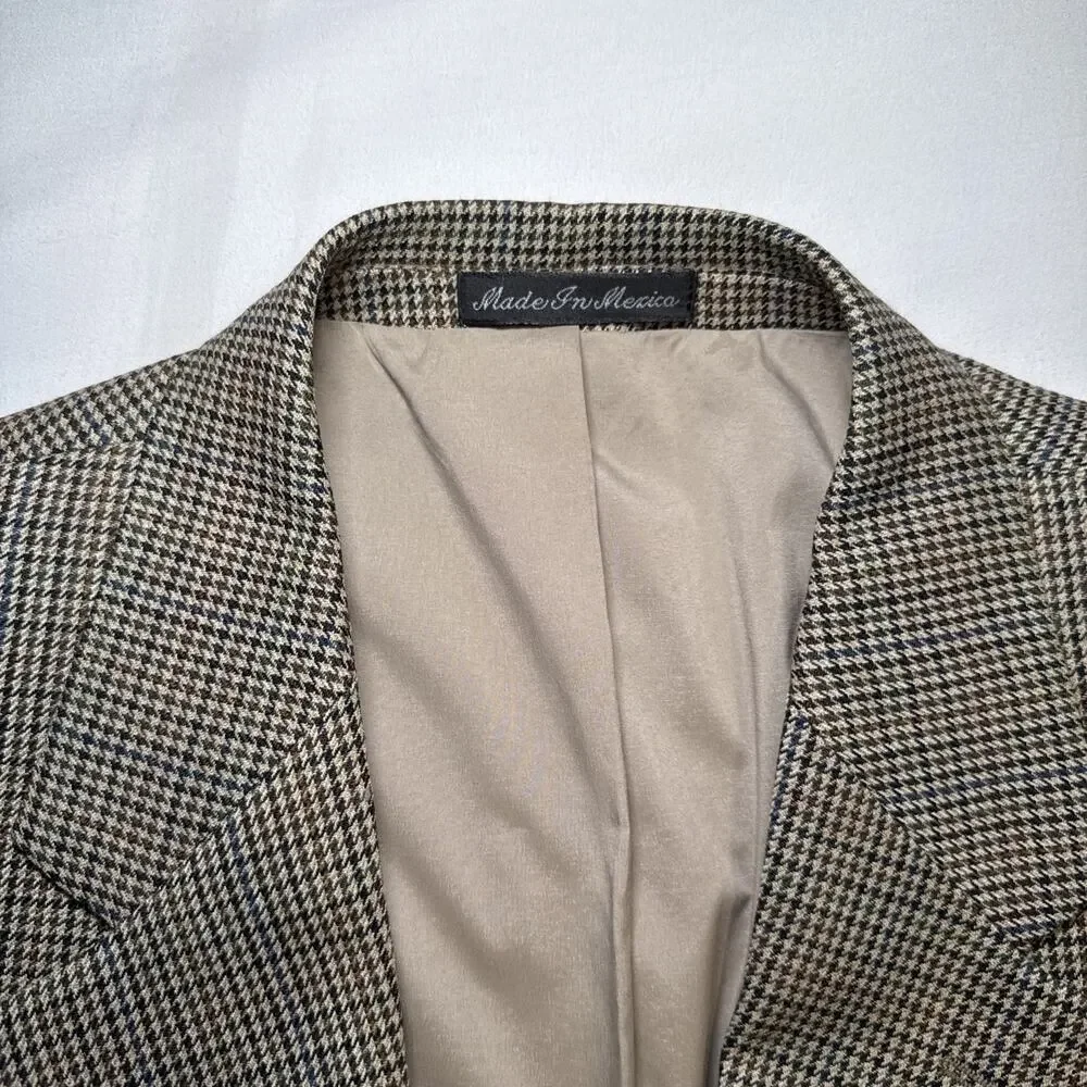 Lauren Ralph Lauren Houndstooth Brown Wool Blazer Jacket Sport Coat Mens 44L EUC